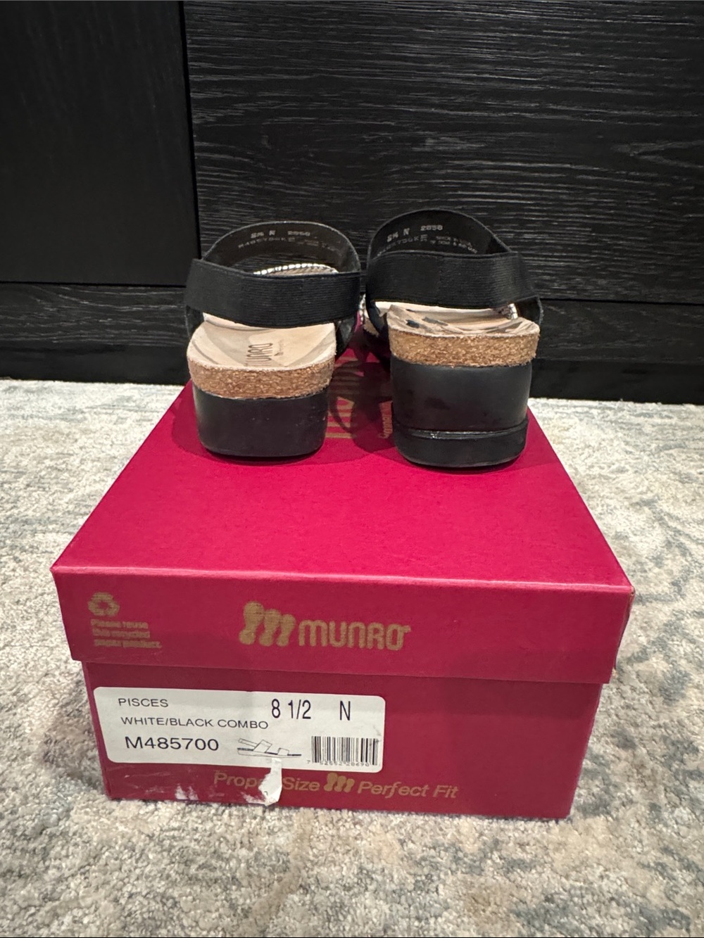 Munro Black Elastic and Silver Textured Slide Sandals - Picture 4 of 6